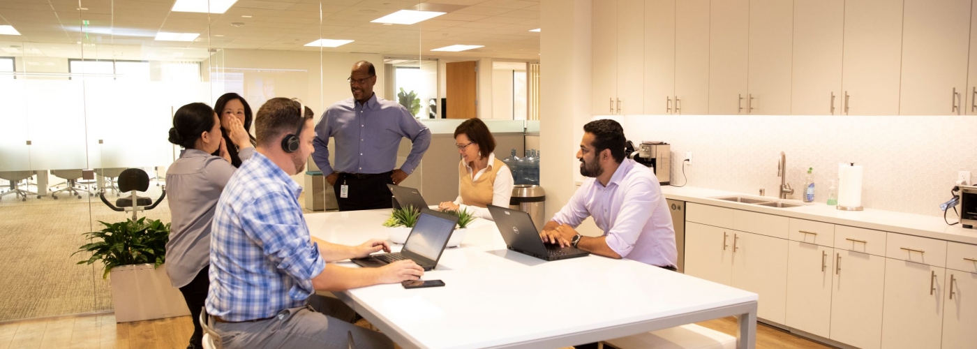 Photo of breakroom at Irvine Regional Office with team members gathered